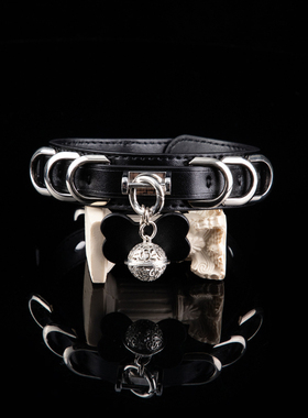 小狗真皮项圈骨头吊牌铃铛颈圈choker女m定制刻字项饰k9脖圈