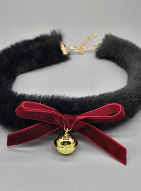 Puppy*蝴蝶结铃铛毛绒项圈choker秋冬氛围颈链圣诞节锁骨链脖圈