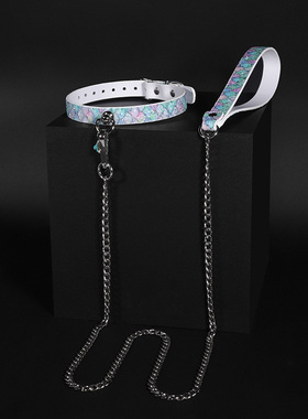 Puppy*人鱼海洋亮片项圈choker女头层牛皮男脖圈颈带饰品刻字定制