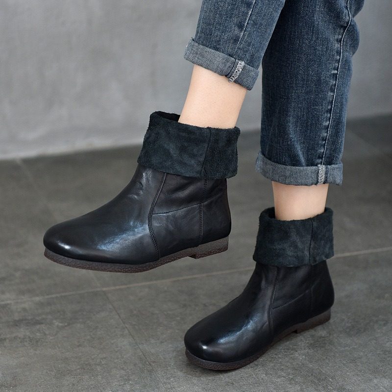 秋冬真皮单靴平底复古手抓纹头层牛皮中筒靴两穿牛皮舒适棕色短靴,淘宝优惠券,粉丝福利购,淘宝优惠卷