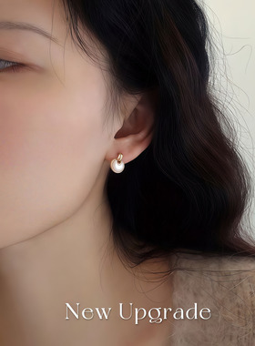 S999纯银针法式轻奢天然贝母耳钉女复古气质高级感圆圈耳环耳饰品