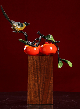 纯铜事事如意摆件柿子喜鹊客厅