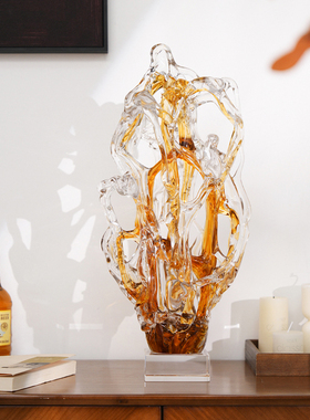 琉璃发财树摆件太湖石博古架送礼