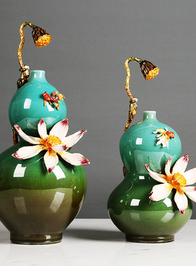 陶瓷新中式样板间珐琅彩葫芦摆件