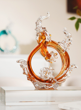 琉璃抽象艺术浪花摆件财源滚滚