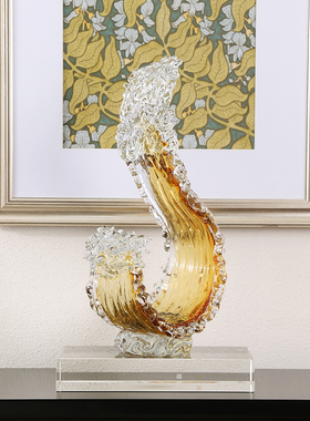 轻奢招财琉璃风生水起书房装饰品