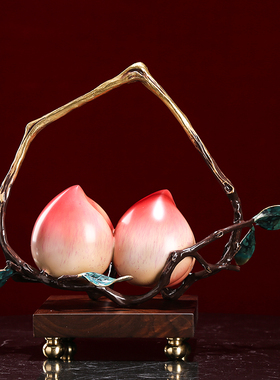 纯铜福寿双全寿桃摆件客厅博古架