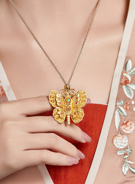 S925纯银蝴蝶吊坠编绳项链女款贵重配饰显身材送女朋友的生日礼物