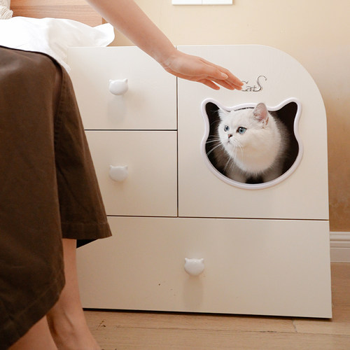 CatS猫家具人猫共用家具实木防猫咬线床头柜兼猫窝剑麻猫抓板包邮 - 图0