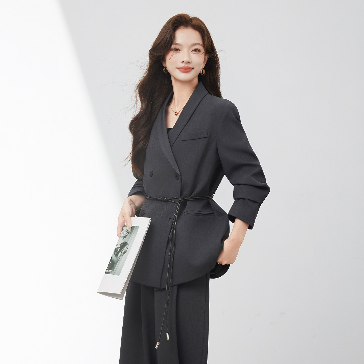 Smen诗萌2025秋冬季新款时尚职场通勤套装女西装外套阔腿裤套装,淘宝优惠券,粉丝福利购,淘宝优惠卷