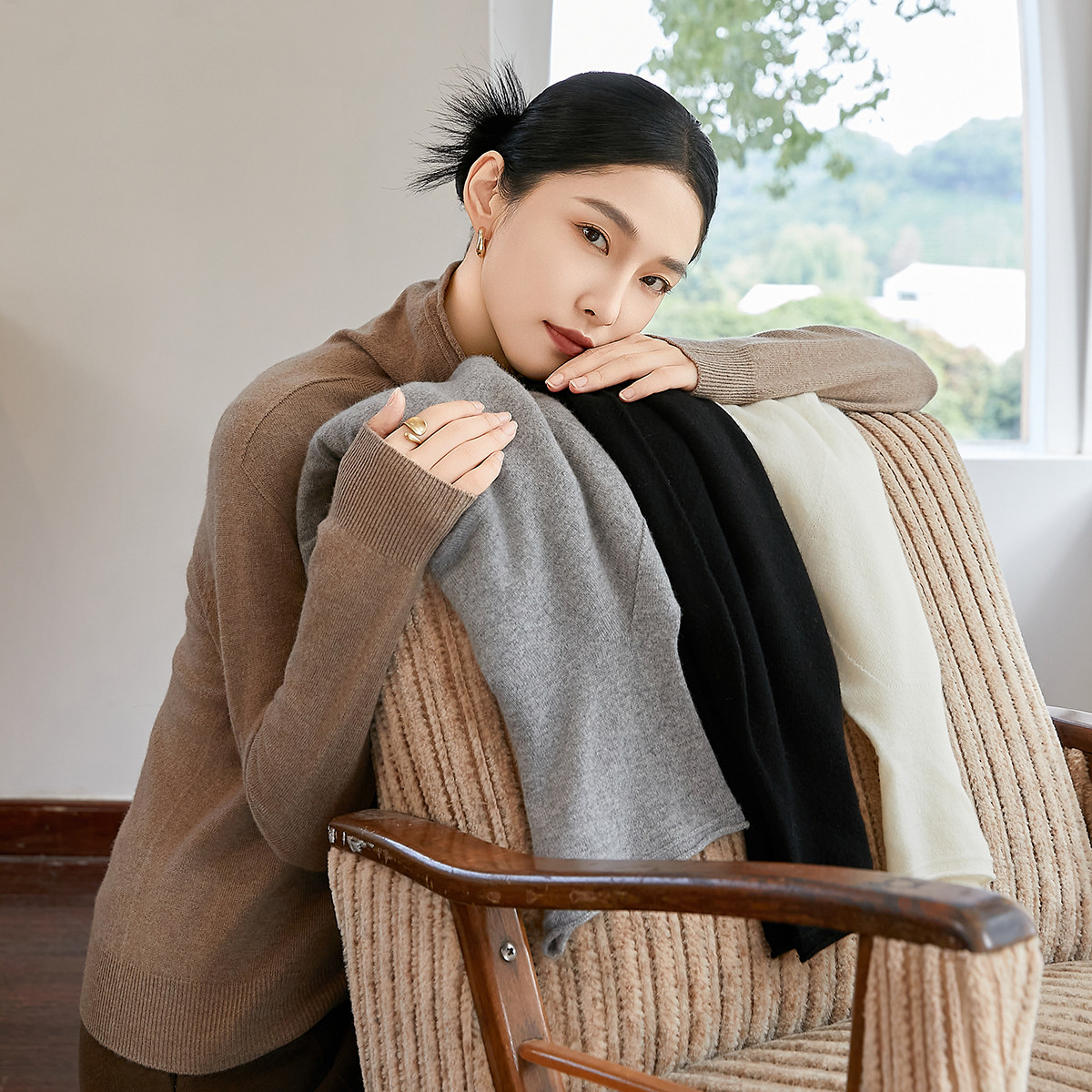 【商场同款】Smen诗萌100%绵羊毛高领羊毛衫女针织衫2025冬季毛衣,淘宝优惠券,粉丝福利购,淘宝优惠卷