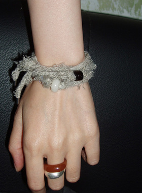 自然论流浪布语手链叠戴灰色藏式风格手编绳腕带