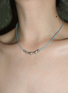 IRANLON 自然论超细绿松石竹节项链天然石项圈百搭锁骨链颈链饰品