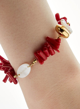 自然论爆竹系列海竹手链红色天然石度假风复古小众张杰演唱会同款