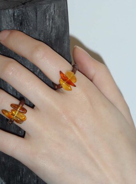 自然论松香戒指蜜蜡木珠串珠棕色琥珀随形天然石戒指