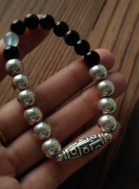 凡尘999足银天珠金眼黑曜石手链