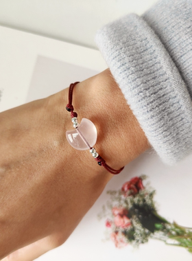 粉水晶胖月亮清透手绳手串