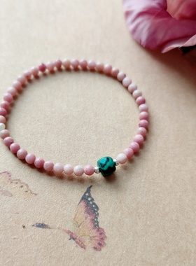 温柔蔷薇石撞色复古绿设计感手链