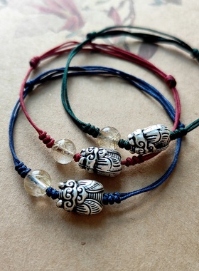 原创925银蝉鸣天然金发晶石手链