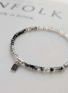 水墨渐变黑发晶方糖小手串