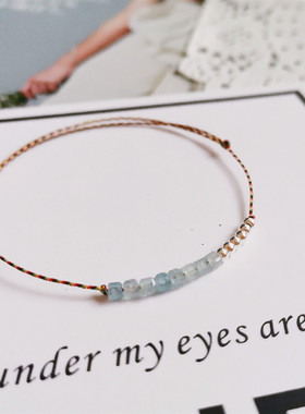 清新简约海蓝宝方糖银珠细手绳