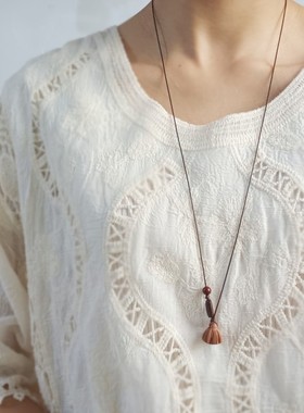 文艺莲蓬棉麻长毛衣项链
