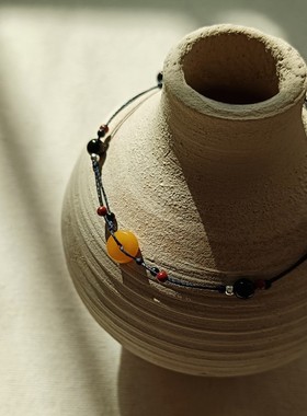 细小天然蜜蜡平安扣手绳