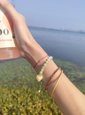 青提奶盖岫玉清新显白小手串