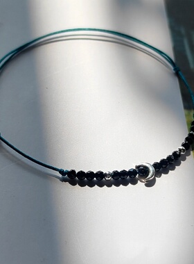 925银月亮黑尖晶显白通勤细手绳