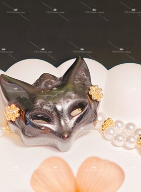 『玄狐月露』黑曜石狐狸面具珍珠手链/手机直拍无滤镜/原创设计