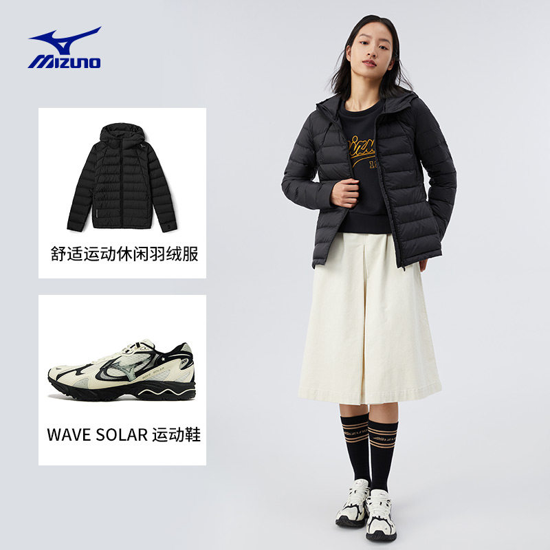 mizuno女士保温短款防泼水白鹅绒 美津浓运动羽绒服