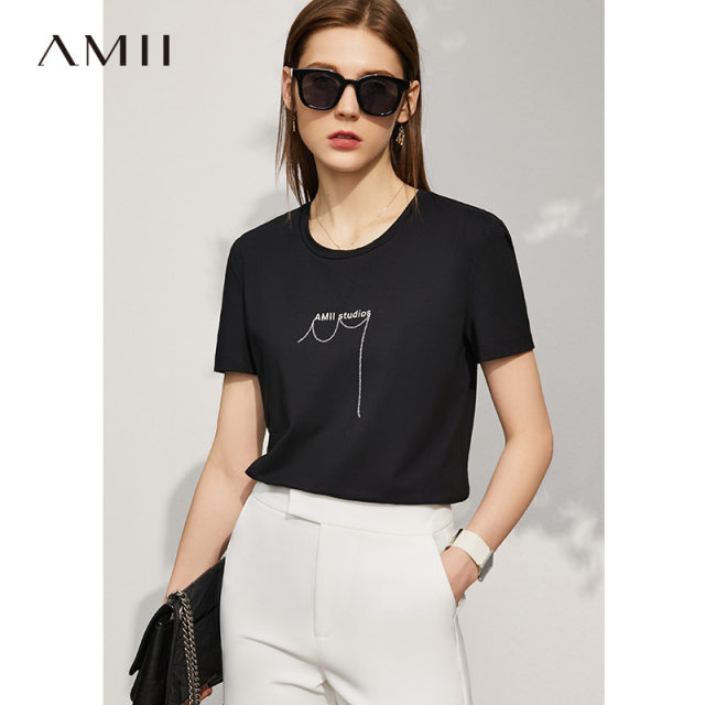 Amii Jane off-shoulder white short-sleeved T-shirt women's summer