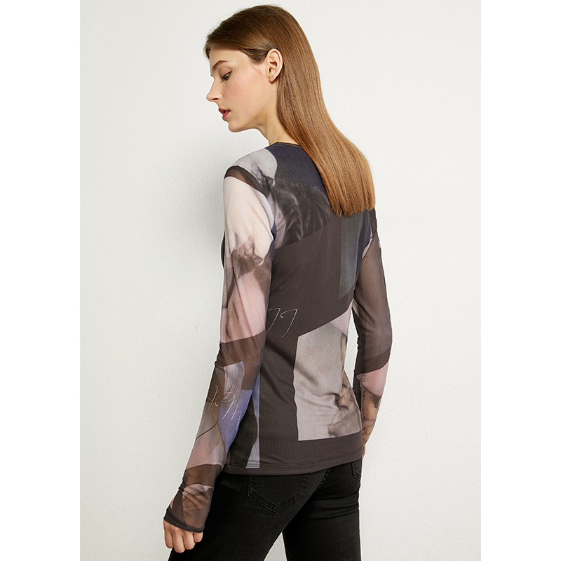 amii春秋冬款百搭网纱蕾丝潮打底衫 amii千盛T恤