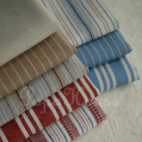 蓝骊布艺 复古红蓝文艺范条纹棉麻混纺布料 桌布门帘茶席背景面料 - 图3