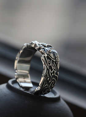 饕餮戒指925纯银雕花复古男女