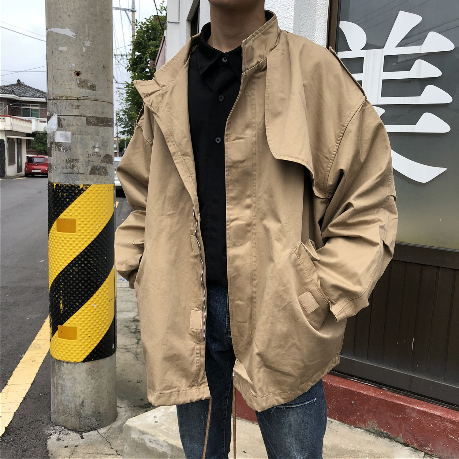 秋季复古简约宽松 韩版卡其色中长款风衣外套男 chic 小明 bene 秋季复古简约宽松 韩版卡其色中长款风衣外套男 chic 小明 bene