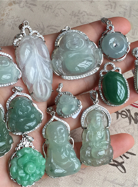 天然福豆观音小坠子纯银翡翠a货