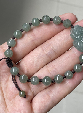 翡翠a货手工编织招财貔貅手串