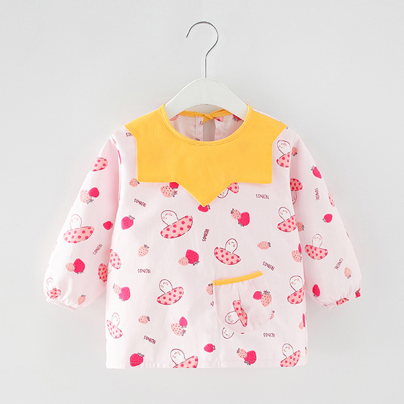Children's smock, female baby waterproof eating clothes, spring and autumn pure cotton thin reverse dressing baby bib, boy's apron thin
