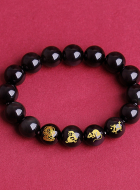 黑曜石生肖属猴鼠龙三合贵人手链