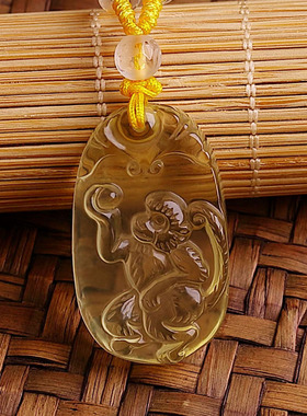 天然白水晶猴子吊坠生肖属相属猴