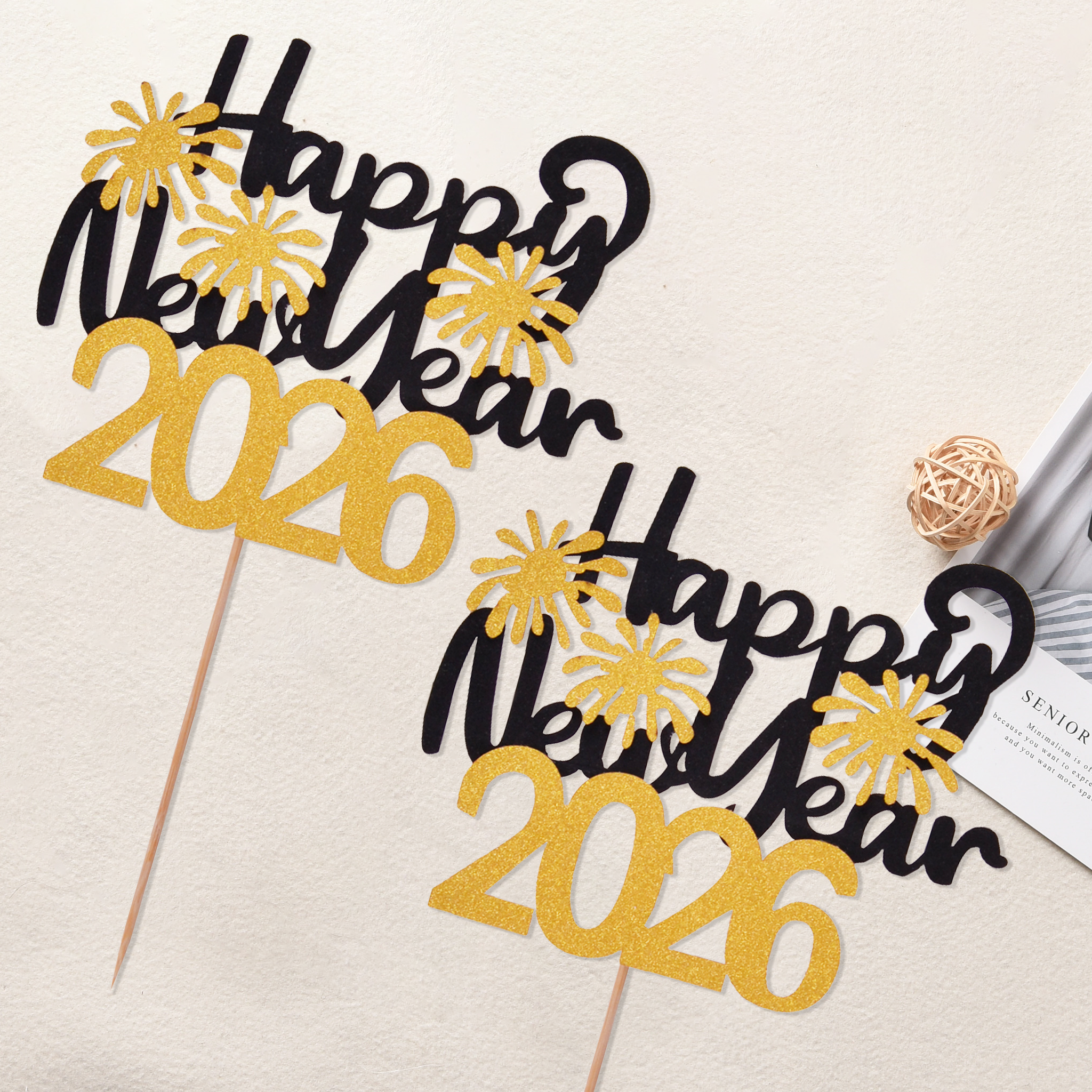 2026新年快乐英文蛋糕装饰插件发财暴富卡祝福语元旦跨年烘焙插牌,淘宝优惠券,粉丝福利购,淘宝优惠卷