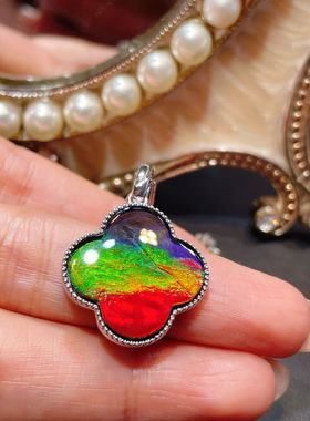 天然加拿大斑彩石四叶草吊坠