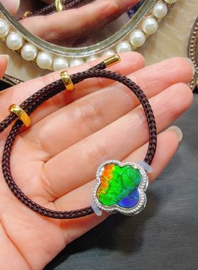 天然加拿大斑彩石四叶草吊坠手链款