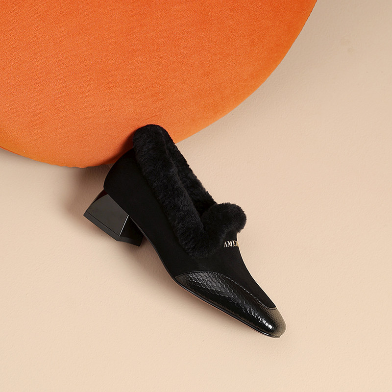 英伦风秋冬羊羔毛毛鞋加绒保暖深口单鞋一脚蹬乐福鞋低跟真皮女鞋,淘宝优惠券,粉丝福利购,淘宝优惠卷