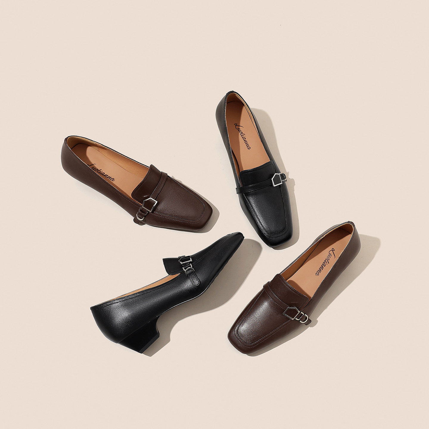 2026春季新款通勤一脚蹬方头乐福鞋一脚蹬中跟小皮鞋通勤真皮女鞋,淘宝优惠券,粉丝福利购,淘宝优惠卷