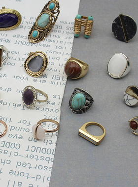 欧美个性石头贝壳材质戒指