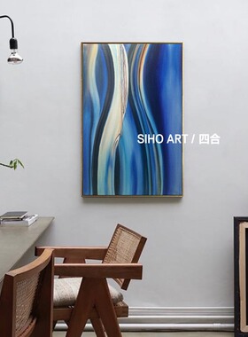 蓝色抽象过道手绘油画高端定制