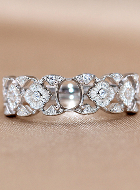 精工S925银戒指空托椭圆形女指环镶嵌来石定制轻奢玫瑰金4*5mm