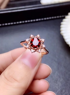 天然石榴石戒指女款女简约风节日